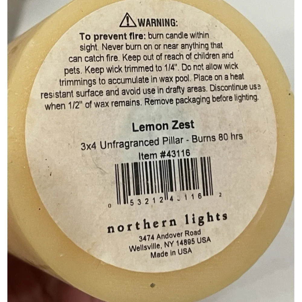 Northern Lights Pillar Candle Unfragranced Lemon Zest 3